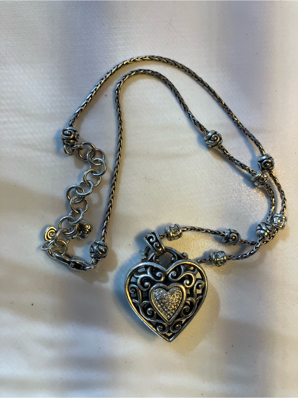 Brighton Reno Heart Necklace J44242 Reversible Silver Plated Filigree